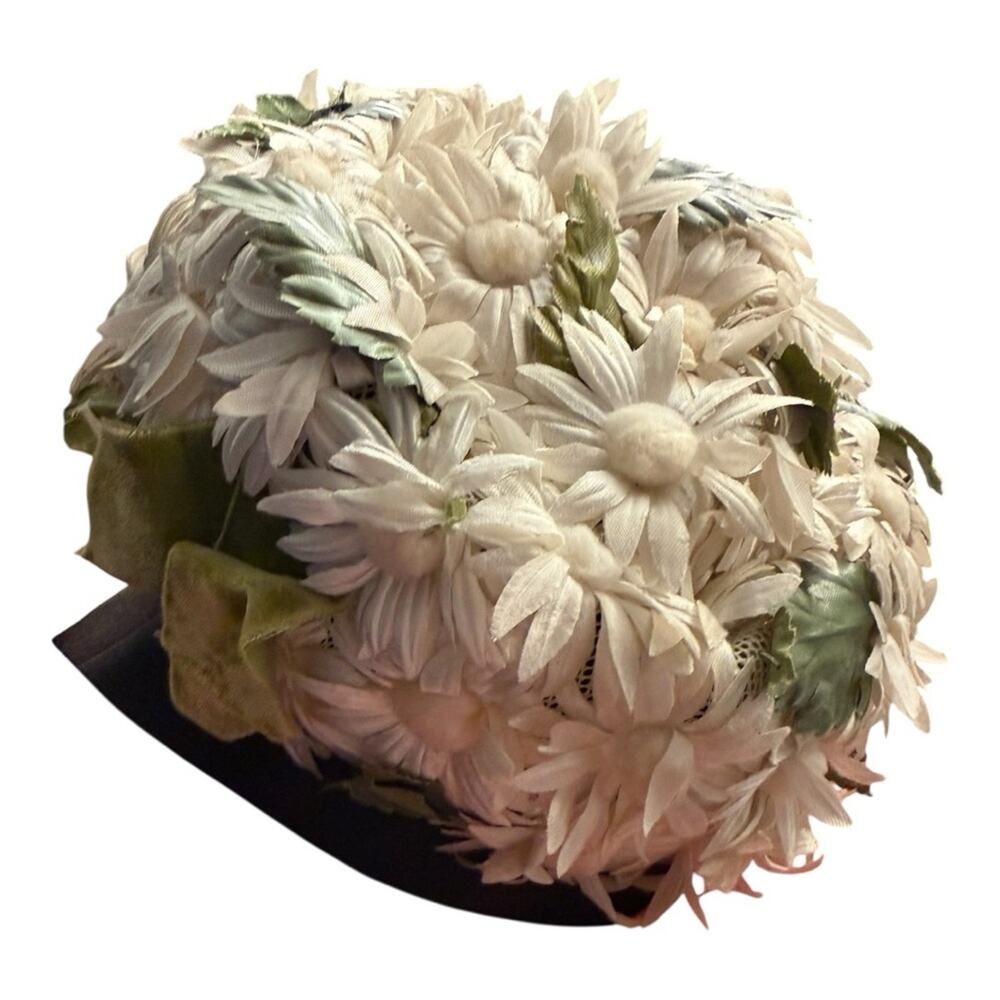Vintage Floral Pillbox Hat Daisy Covered Statement Hat Cottagecore Indie Bridal - Picture 4 of 7